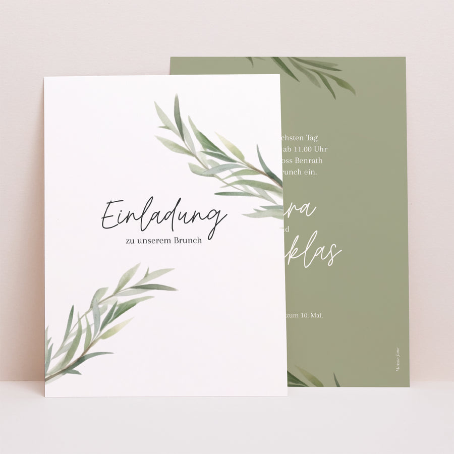 Beilegekarte Hochzeit Porträt Olivenblätter foto
