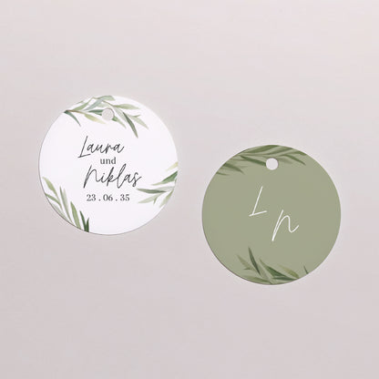 Geschenkbox Hochzeit Kugel mit runder Etikette Olivenblätter foto N° 3