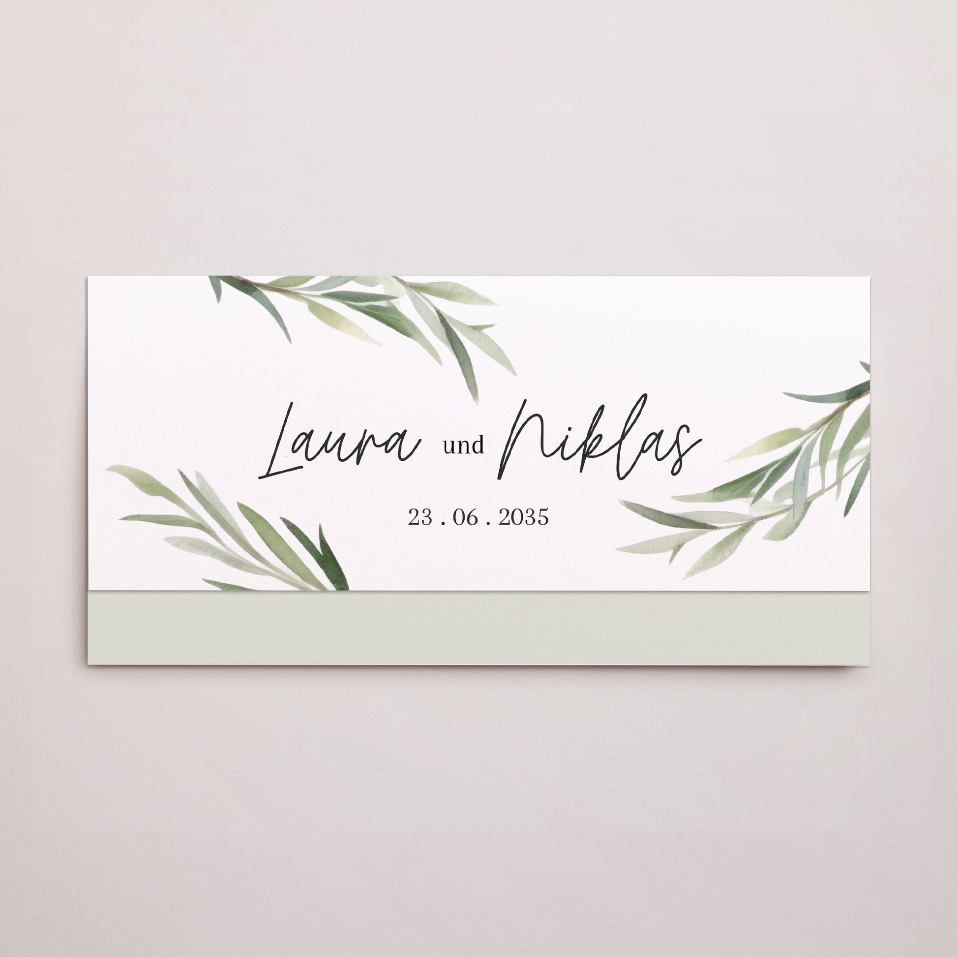Hochzeitseinladung Rechteckige Tasche, 2 Karten Olivenblätter foto N° 1