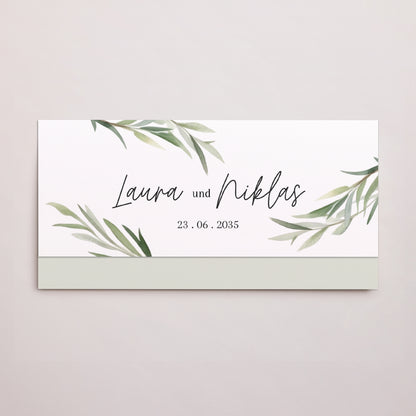 Hochzeitseinladung Rechteckige Tasche, 2 Karten Olivenblätter foto N° 1