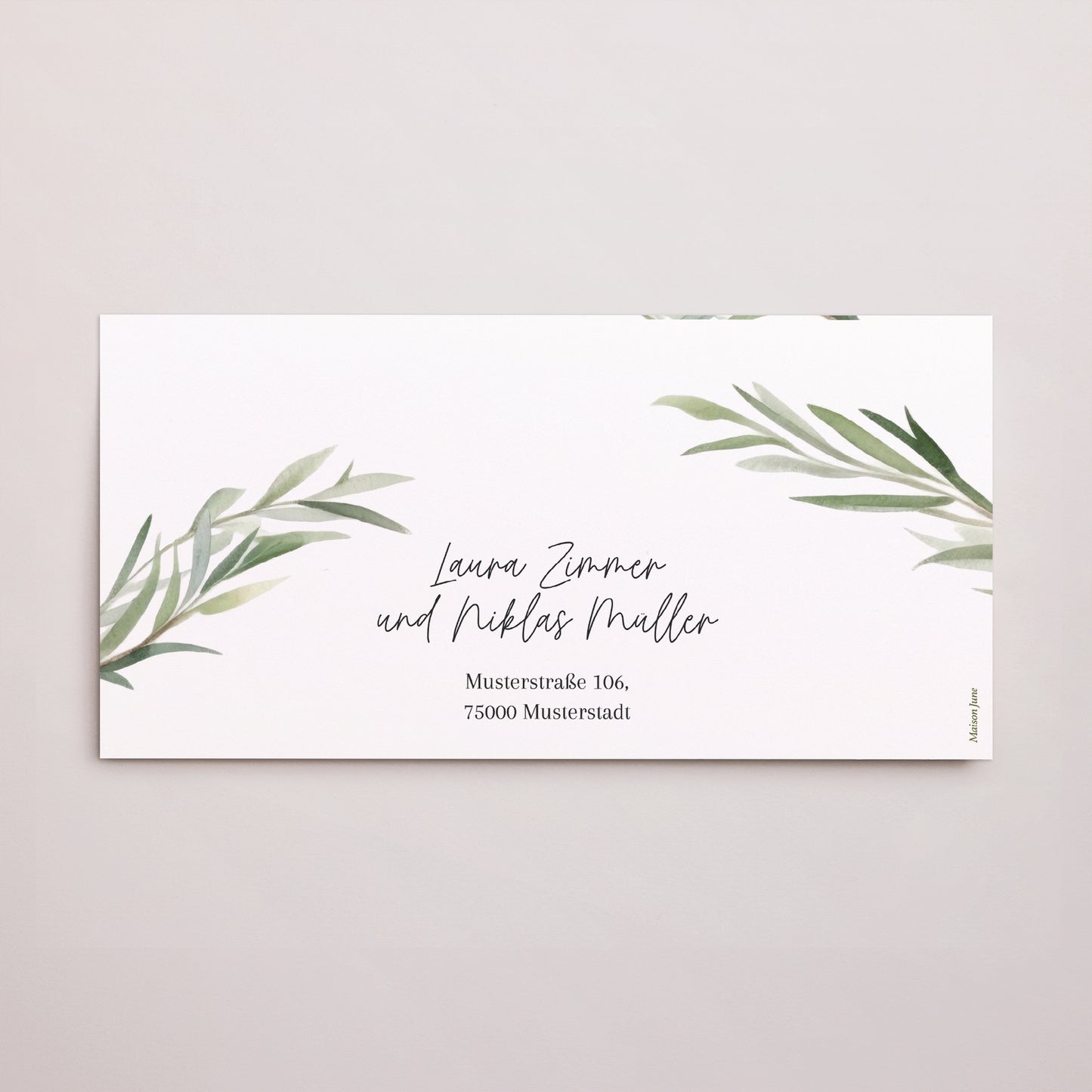 Hochzeitseinladung Rechteckige Tasche, 2 Karten Olivenblätter foto N° 4