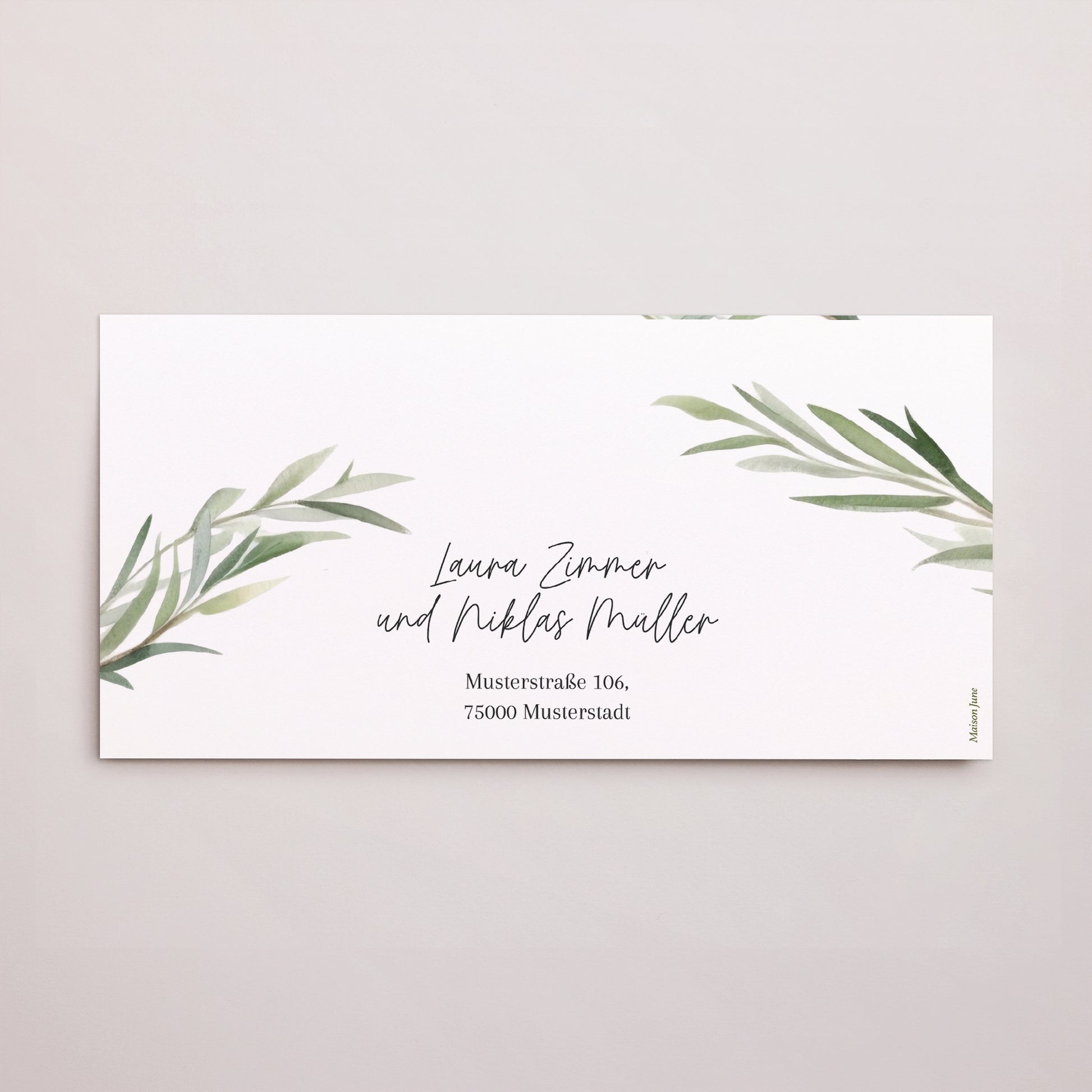 Hochzeitseinladung Rechteckige Tasche, 2 Karten Olivenblätter foto N° 4