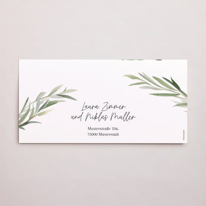 Hochzeitseinladung Rechteckige Tasche, 2 Karten Olivenblätter foto N° 4