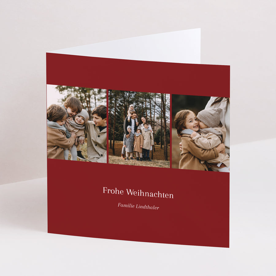 Weihnachtskarte Weihnachten Doppelflügiges Quadrat Multiphotos rot foto