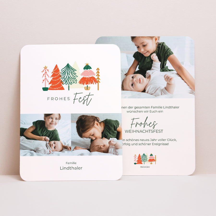 Weihnachtskarte Weihnachten Porträt, abgerundete Kanten Christmas Trees foto