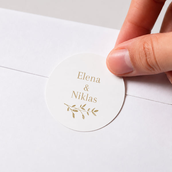 Sticker Hochzeit Rund goldener Blumenkranz foto
