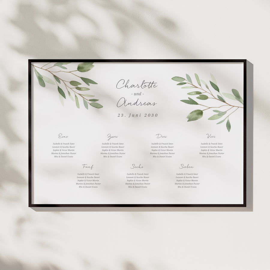 Sitzplan Hochzeit Landschaft Laub foto