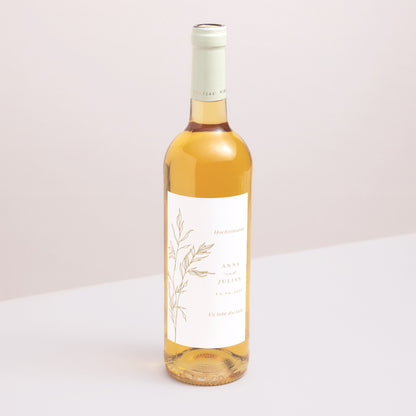 Flaschenetikett Hochzeit Porträt schlichtes Laub goldfarben foto N° 1