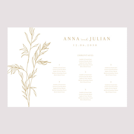 Sitzplan Hochzeit Landschaft schlichtes Laub goldfarben