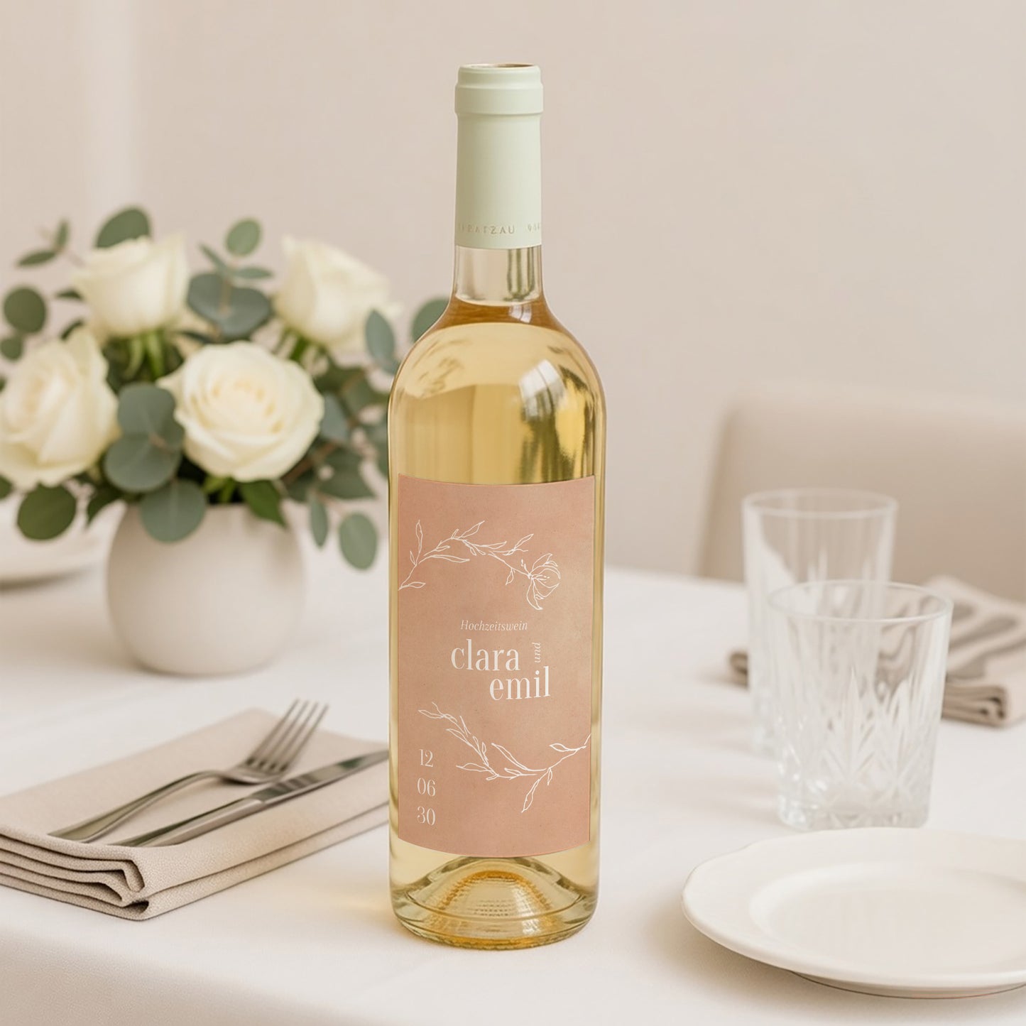 Flaschenetikett Hochzeit Porträt eine Seite voller Gedichte foto N° 2