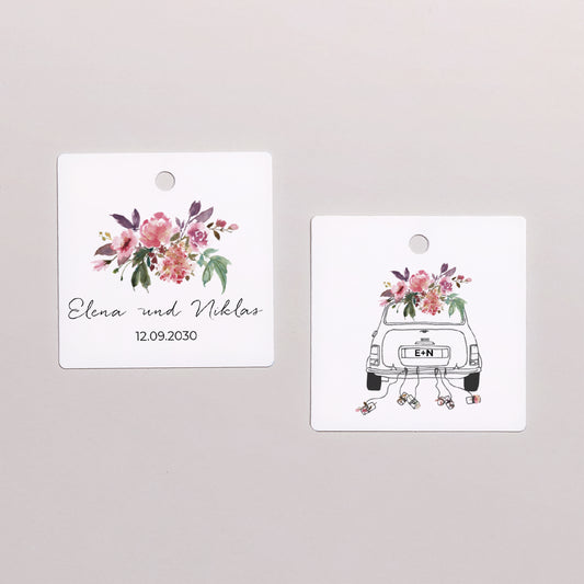 Vorgelochtes Etikett Hochzeit quadratisch Mini Blümchen foto