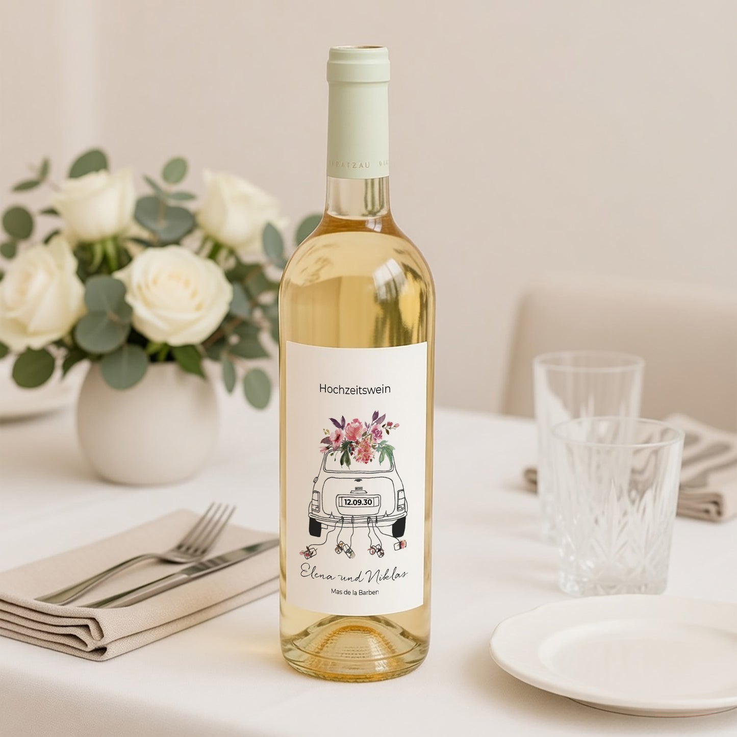 Flaschenetikett Hochzeit Porträt Mini Blümchen foto N° 2