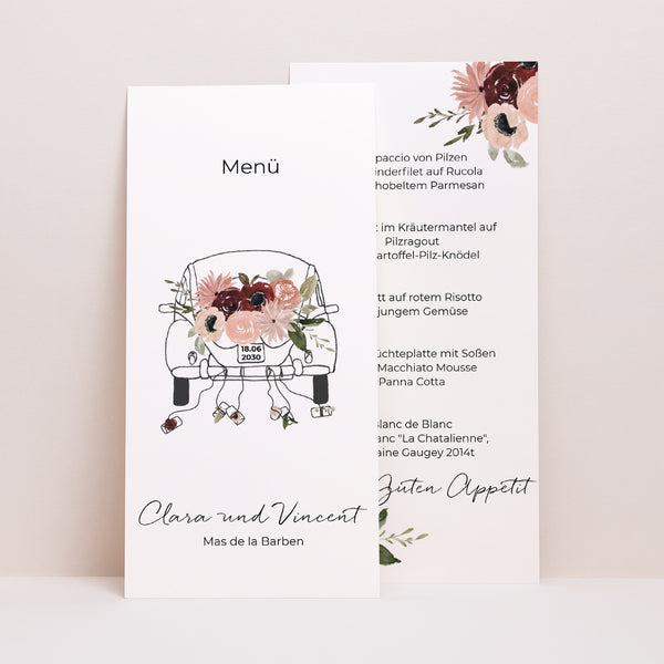 Menükarte Hochzeit Panoramatisches Porträt foto