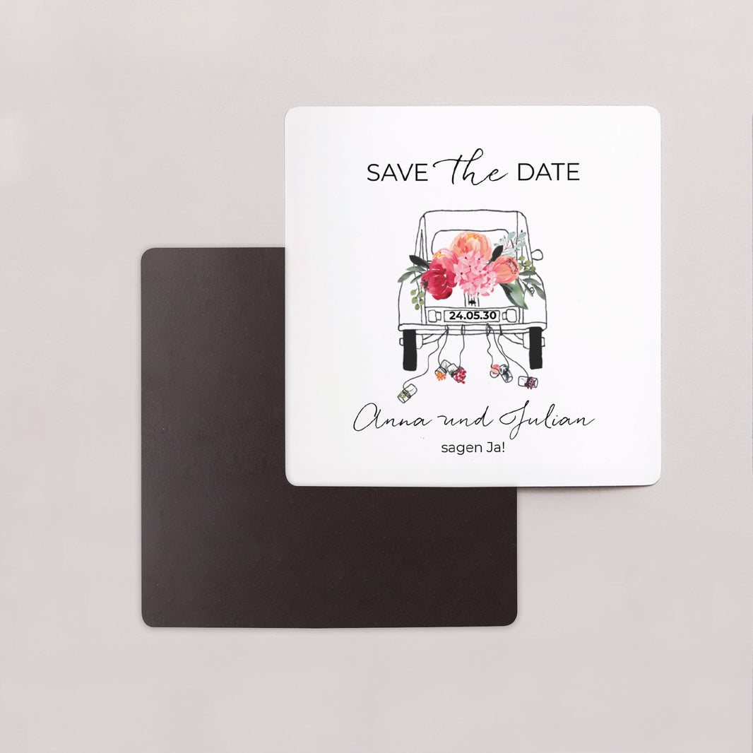 Save the date Karte Hochzeit Satz von 9, magnetisch. 2CV mit Blumen foto N° 2