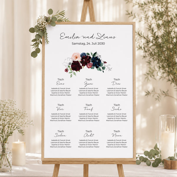 Sitzplan Hochzeit Porträt Blümchen-Kombi foto