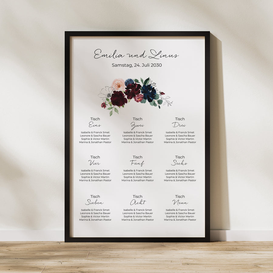 Sitzplan Hochzeit Porträt Blümchen-Kombi foto