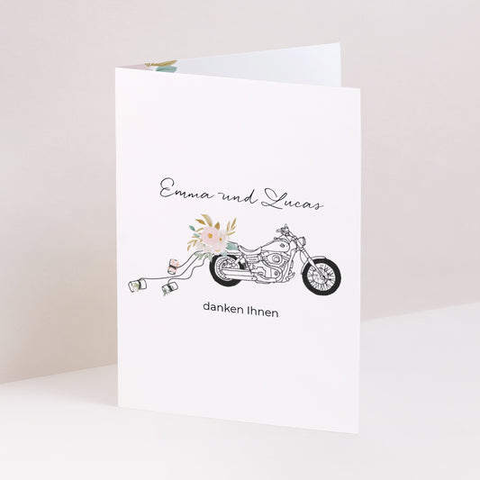 Dankeskarte Hochzeit Doppelflügelporträt Blumige Harley foto