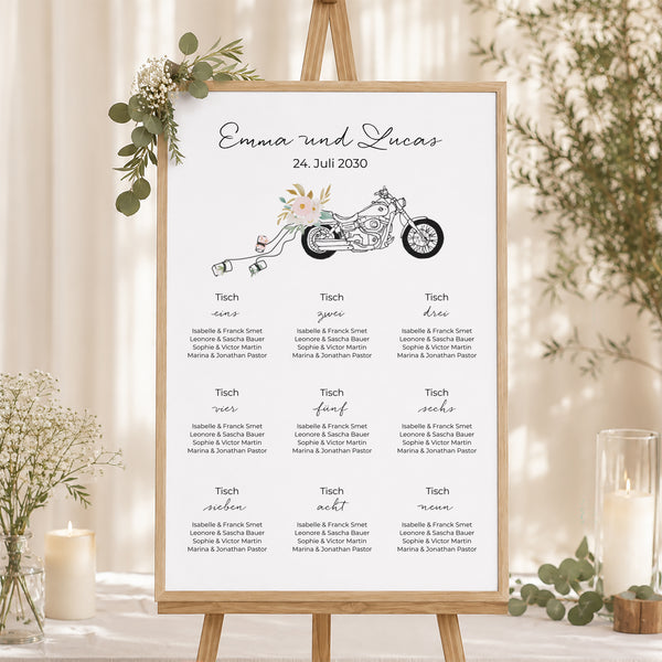 Sitzplan Hochzeit Porträt Blumige Harley foto