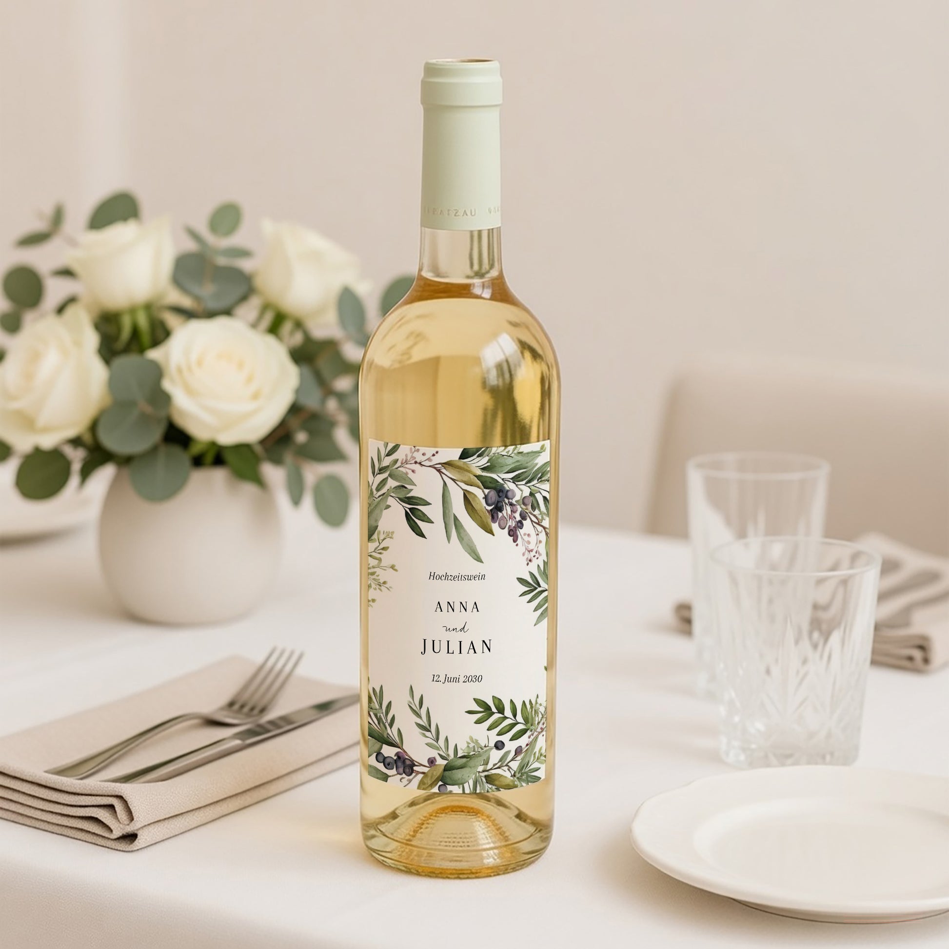 Flaschenetikett Hochzeit Porträt Frühlingslaub foto N° 2