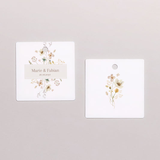 Vorgelochtes Etikett Hochzeit quadratisch Wildblumen III foto