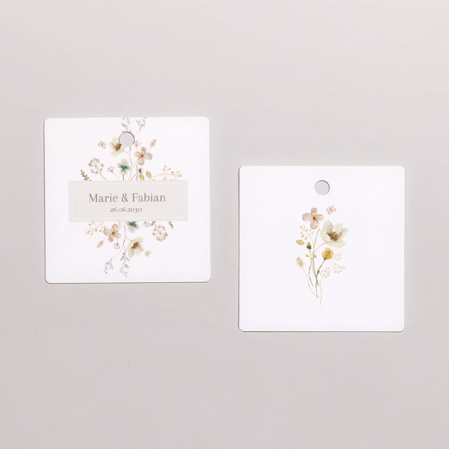 Vorgelochtes Etikett Hochzeit quadratisch Wildblumen III foto