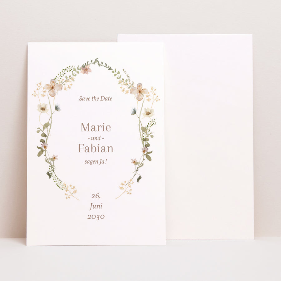 Save the date Karte Hochzeit PortraitPorträt Wildblumen III foto
