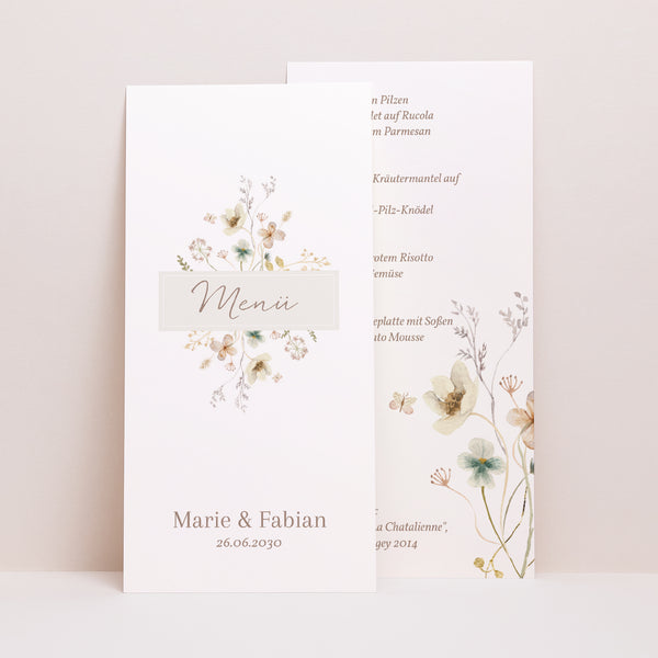 Menükarte Hochzeit Panoramatisches Porträt Wildblumen III foto