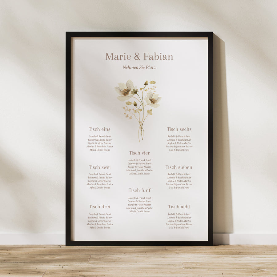 Sitzplan Hochzeit Porträt 60 x 90 cm Wildblumen III foto