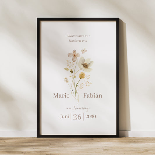 Begrüßungstafel Hochzeit Porträt 60 x 90 cm Wildblumen III foto
