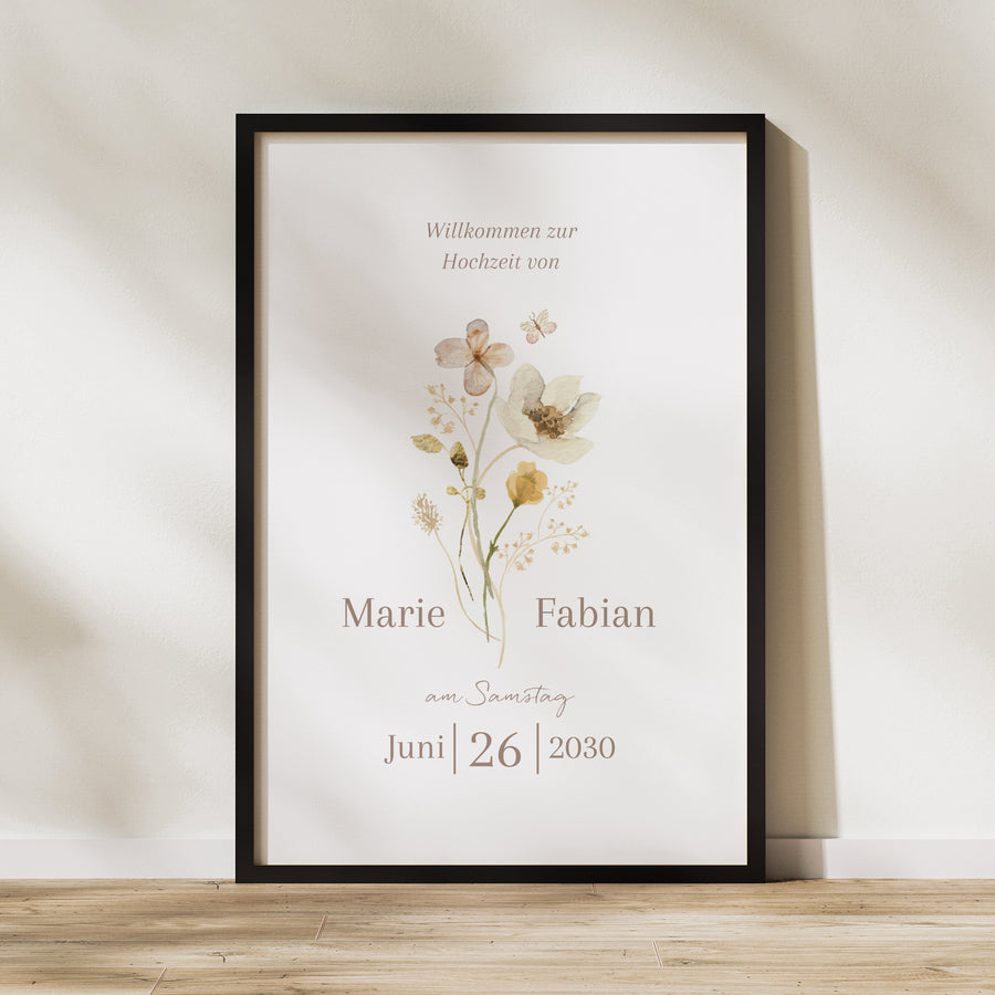 Begrüßungstafel Hochzeit Porträt 60 x 90 cm Wildblumen III foto