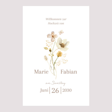 Begrüßungstafel Hochzeit Porträt 60 x 90 cm Wildblumen III