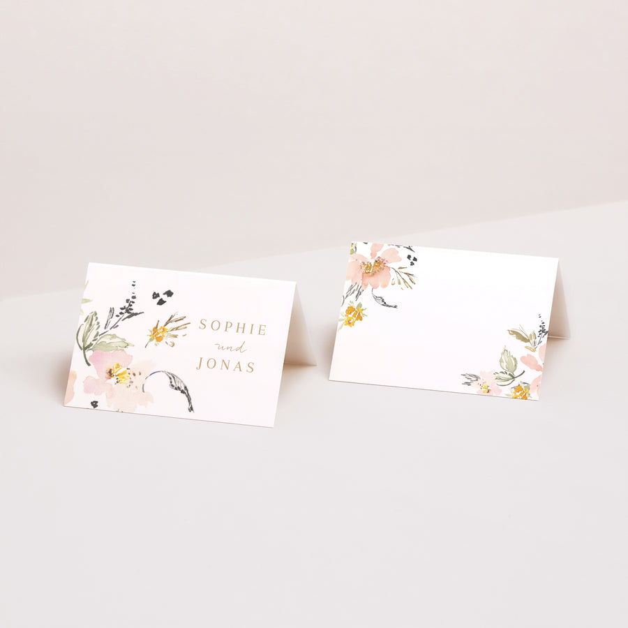 Tischkarten Hochzeit Quer Pop-Blumen foto