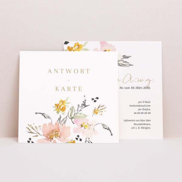 Antwortkarte Hochzeit Quadrat Pop-Blumen foto