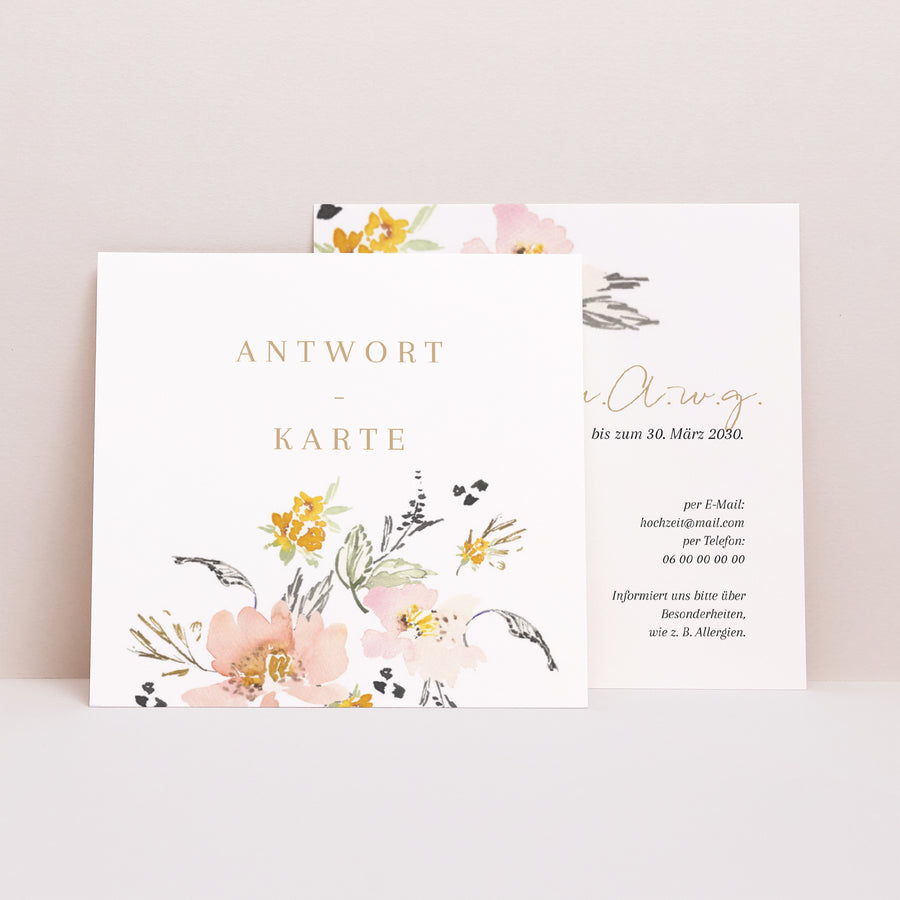 Antwortkarte Hochzeit Quadrat Pop-Blumen foto