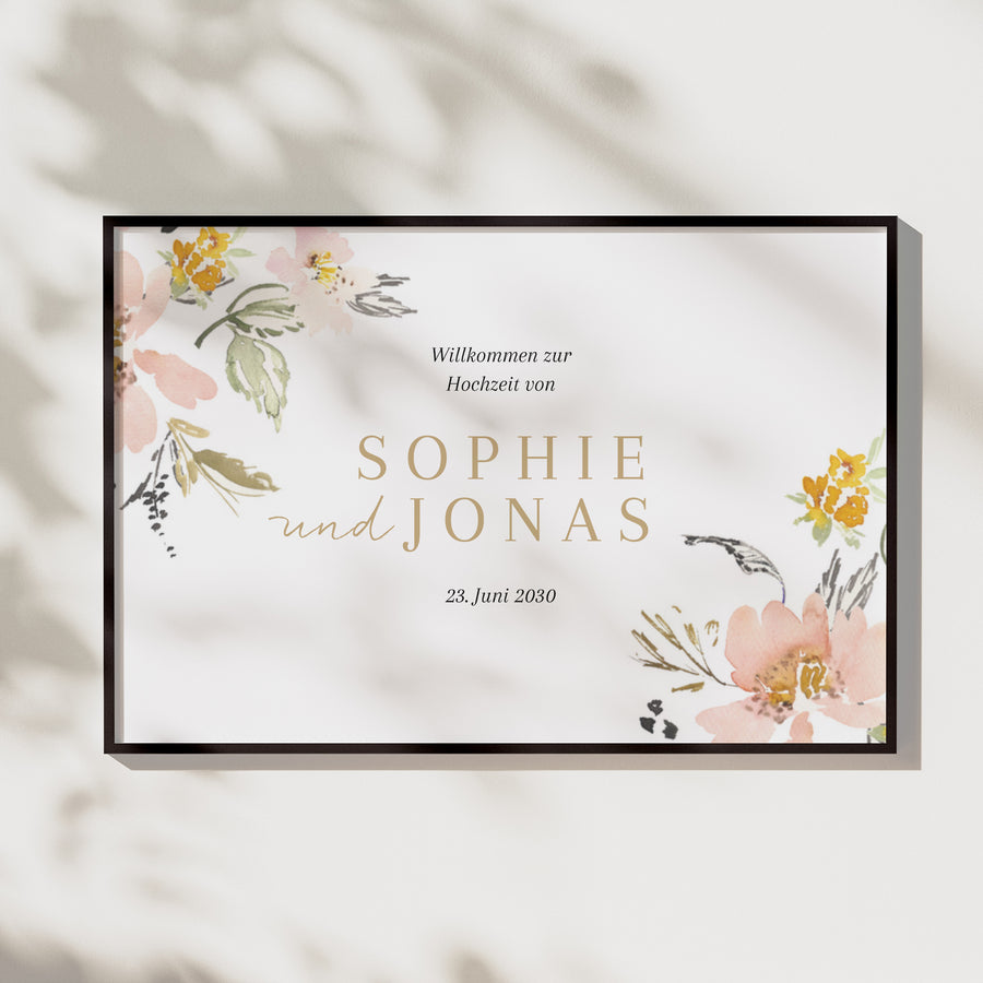 Begrüßungstafel Hochzeit Landschaft 90 x 60 cm Pop-Blumen foto