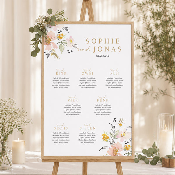 Sitzplan Hochzeit Porträt Pop-Blumen foto