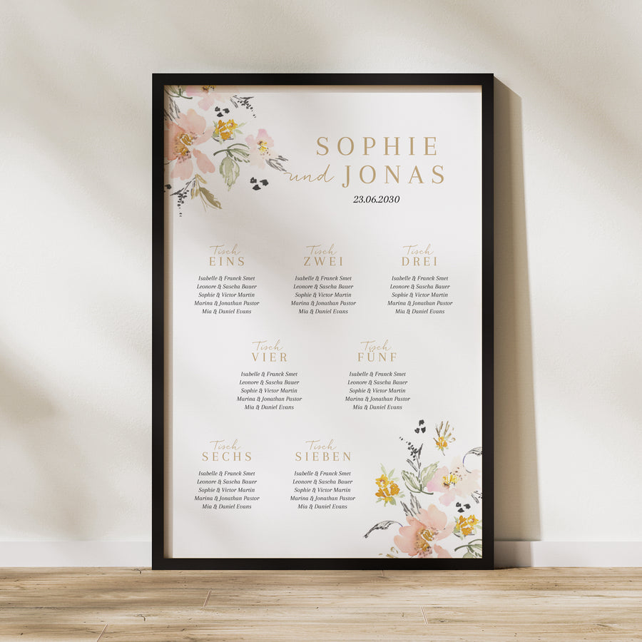 Sitzplan Hochzeit Porträt Pop-Blumen foto