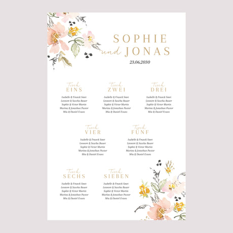 Sitzplan Hochzeit Porträt Pop-Blumen