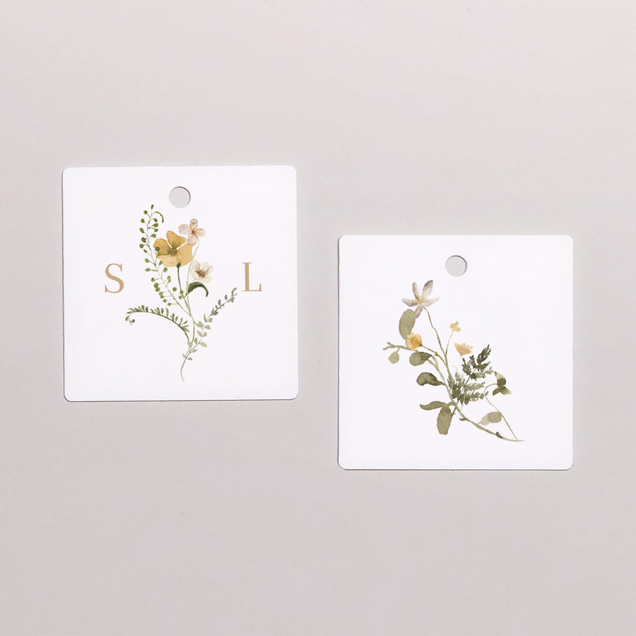 Vorgelochtes Etikett Hochzeit quadratisch Wildblumen II foto