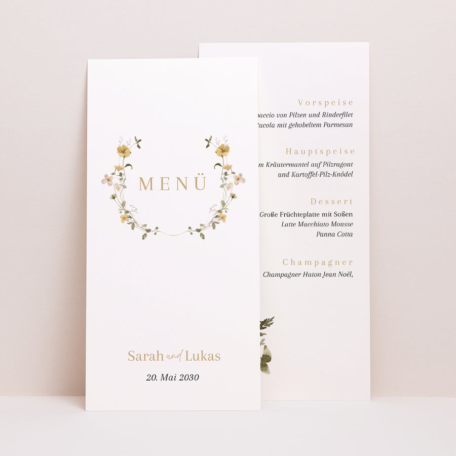 Menükarte Hochzeit Panoramatisches Porträt Wildblumen II foto