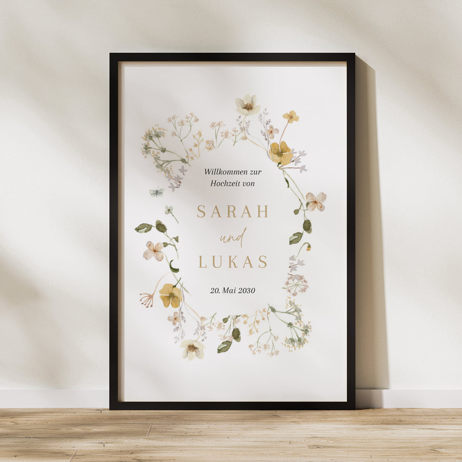 Begrüßungstafel Hochzeit Porträt 60 x 90 cm Wildblumen II foto