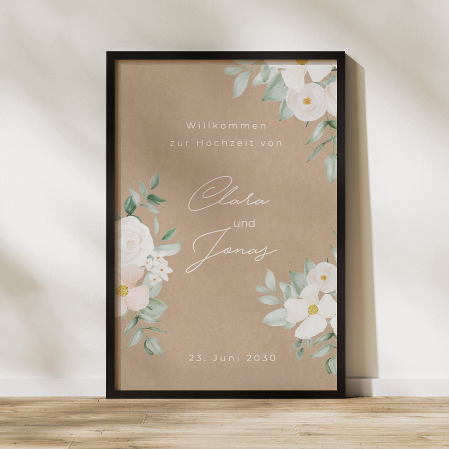 Begrüßungstafel Hochzeit Porträt 60 x 90 cm Romantik II foto