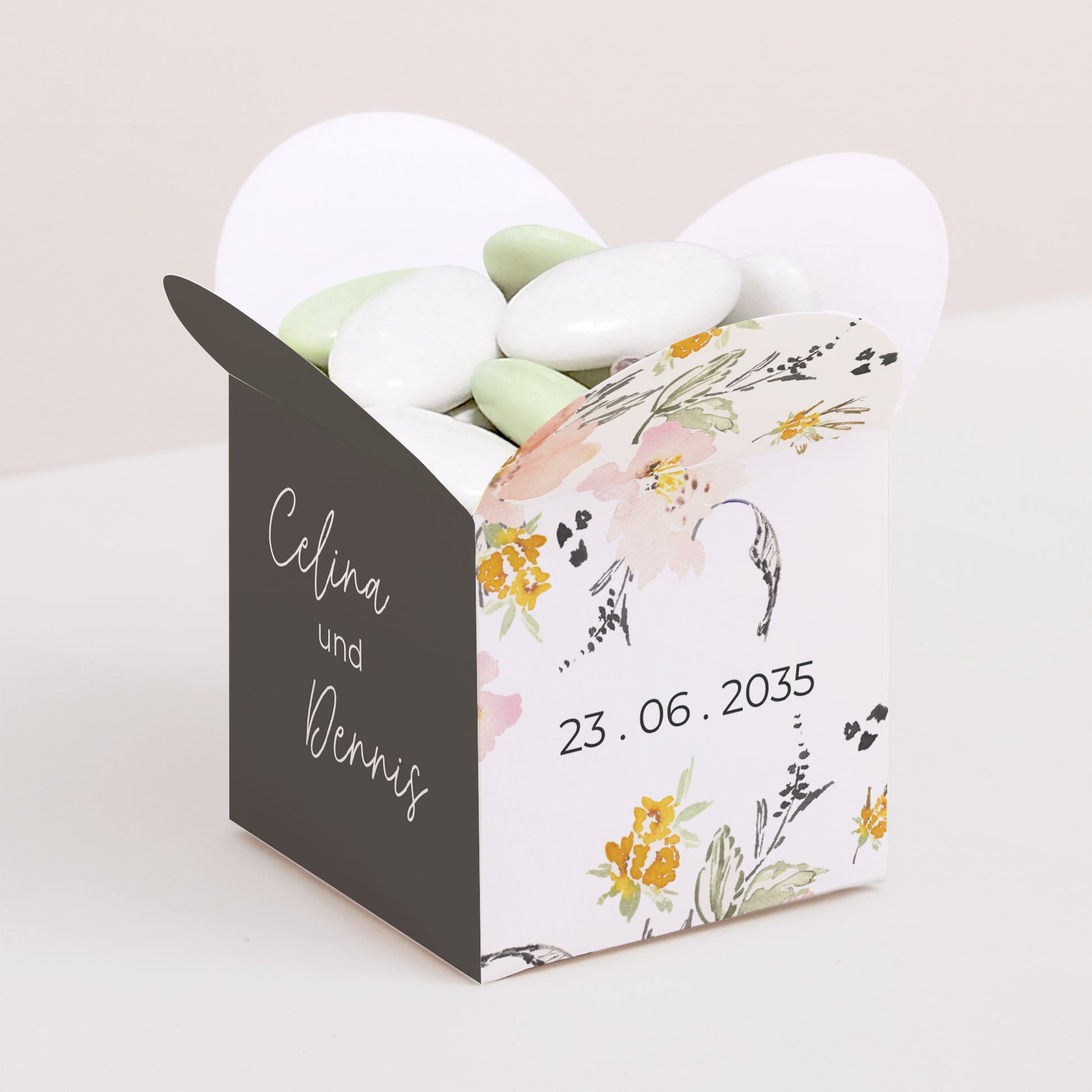 Geschenkbox Hochzeit Schmetterlingsöffnung Blumen Pop II foto N° 1