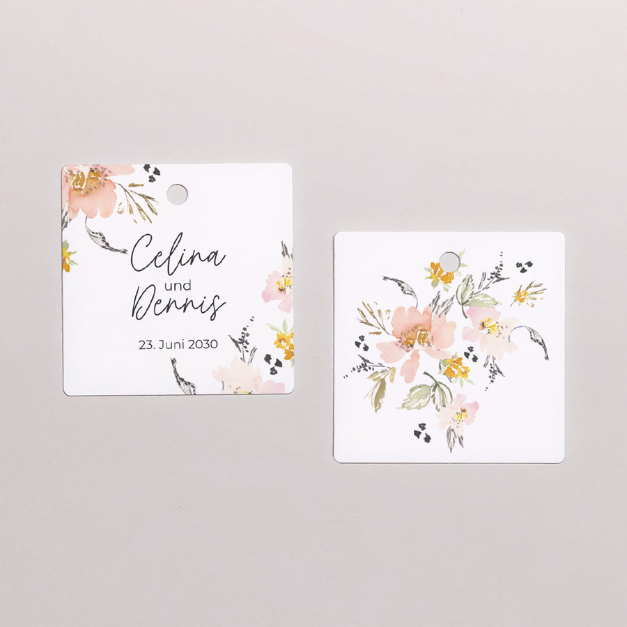 Vorgelochtes Etikett Hochzeit quadratisch Blumen Pop II foto