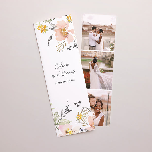 Dankeskarte Hochzeit Fotoautomaten Lesezeichen Blumen Pop II foto