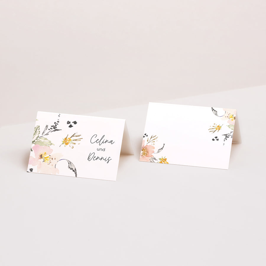 Tischkarten Hochzeit Quer Blumen Pop II foto