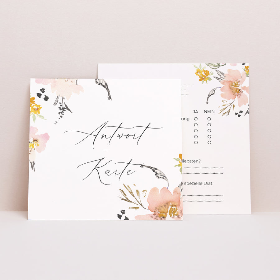 Antwortkarte Hochzeit Quadrat Blumen Pop II foto