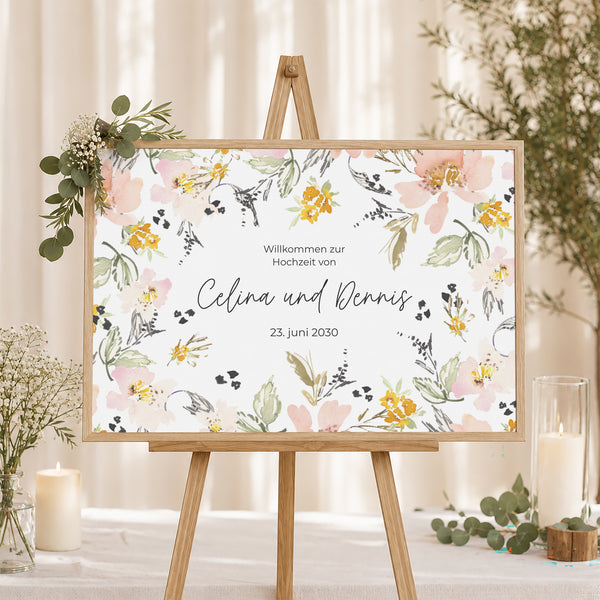 Begrüßungstafel Hochzeit Landschaft 90 x 60 cm Blumen Pop II foto