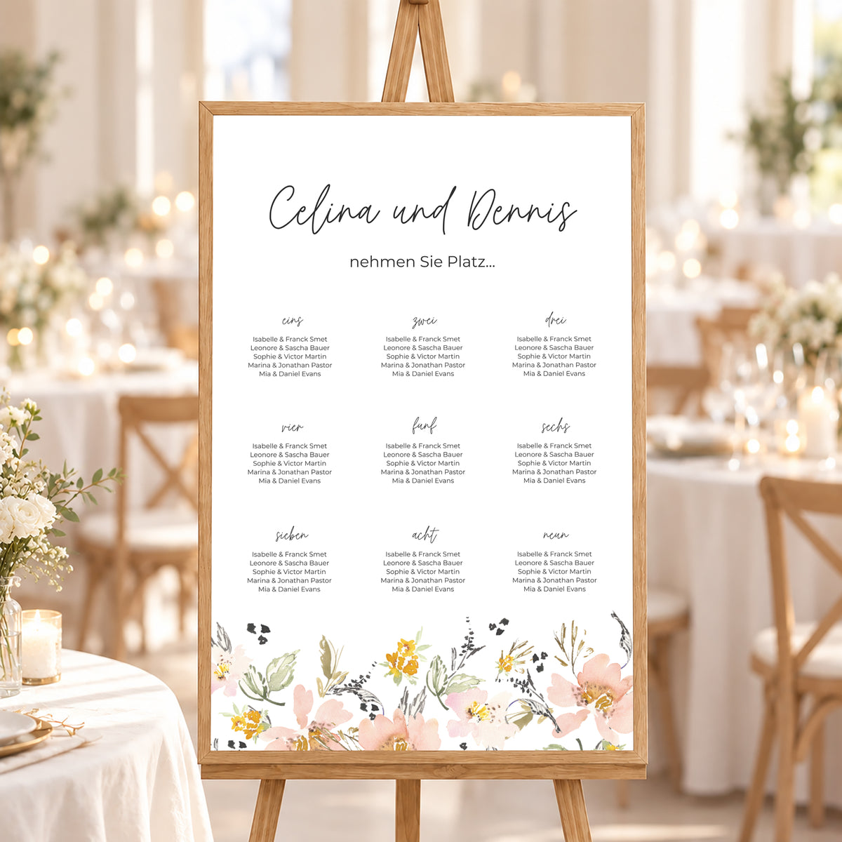Sitzplan Hochzeit Porträt 60 x 90 cm Blumen Pop II foto N° 1