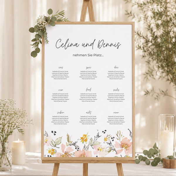 Sitzplan Hochzeit Porträt 60 x 90 cm Blumen Pop II foto